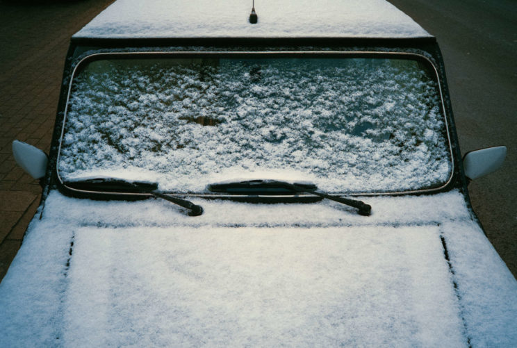 Snowy car, snowflakes, winter